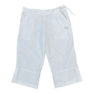 Puma Womens Capris Pants White Cropped Solid Logo Mid Rise Casual Lounge M